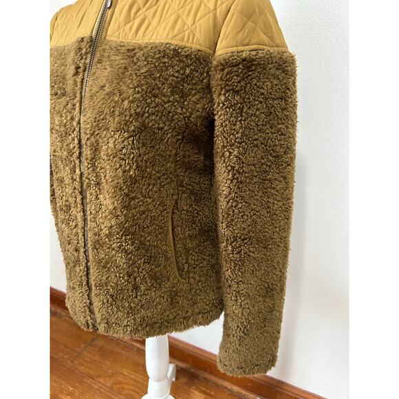 prAna Women's Good Lux Sherpa Quilted Jacket Small Tan Brown Full Zip Fleece - Picture 4 of 10